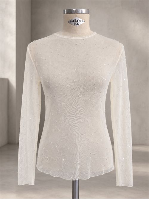 top in mesh ricamo SUSY MIX | NM236LATTE